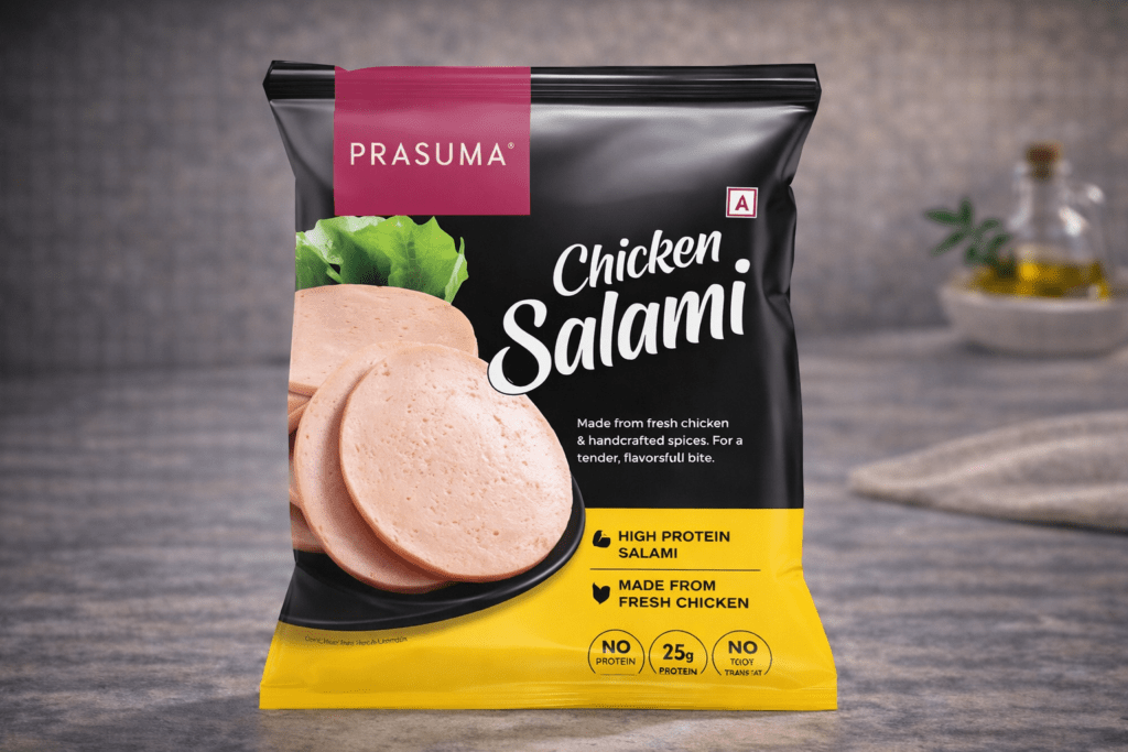 Chicken salami slices Prasuma high protein deli meat for HoReCa kitchens