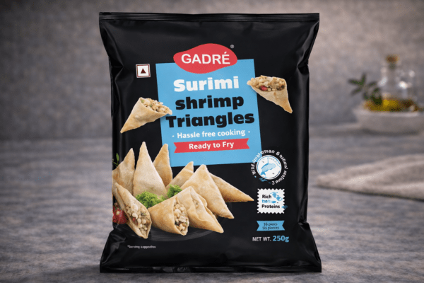 Surimi shrimp triangles Gadre ready to fry seafood appetizer for HoReCa kitchens