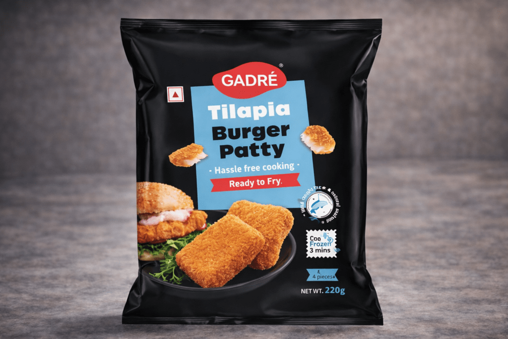Tilapia burger patty Gadre ready to fry seafood burger patty