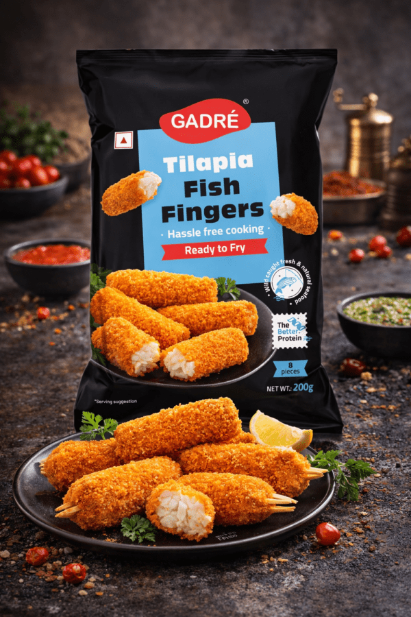 Tilapia fish fingers Gadré ready to fry seafood snack for HoReCa